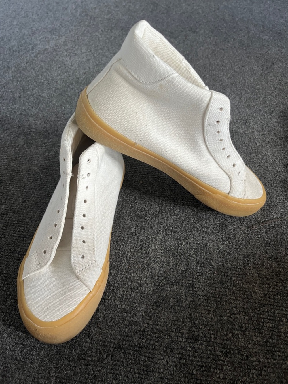Madewell White Canvas High-Top Sneakers with Tan Rubber Sole